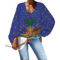 Vêtements tribaux polynésiens imprimé de fleurs avec drapeau Haïti manches lanterne en mousseline de soie personnalisées grande taille chemisiers et chemises pour femmes