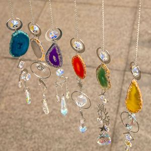 Cầu Vồng Agate Slice Suncatcher Vàng Mặt Trời Trăng Mắt Ác Sáng Bóng Tinh Thể Tự Nhiên Gió Chime Mặt Trời Catcher Cho Đám Cưới Nhà Trang Trí Nội Thất - Product Image 2