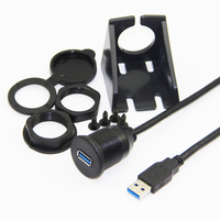 Bochara USB 3,0 macho a USB 3,0 hembra Cable de extensión con Panel de montaje empotrado para coche camión barco motocicleta 1m 2M