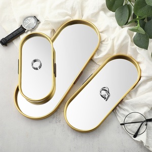 Commercio all'ingrosso di alta qualità stile <span class=keywords><strong>nordico</strong></span> in metallo specchio piatti ovali decorazione per la casa artigianato in vetro cosmetici vassoio di stoccaggio piatti - Product Image 2