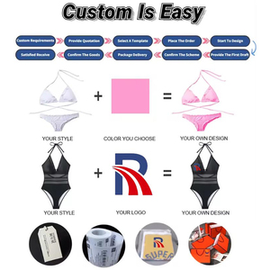 RUIQUWIN Ensemble de maillot de bain 3 pièces sur mesure pour femme grande taille, imprimé rayé, manches longues, push-up, bikini à cordon, écologique, protection solaire - Product Image 6