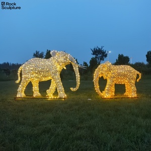 High Quality Stainless Steel <b>Elephant</b> Plated & Painted Metal Sculpture with Lights Die Cut Logo Painting Model - Product Image 1