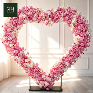 Arco Floreale a Forma di Cuore con Rose Rosse Bordeaux per Decorazione di Palchi e Feste Nuziali - Product Image 4