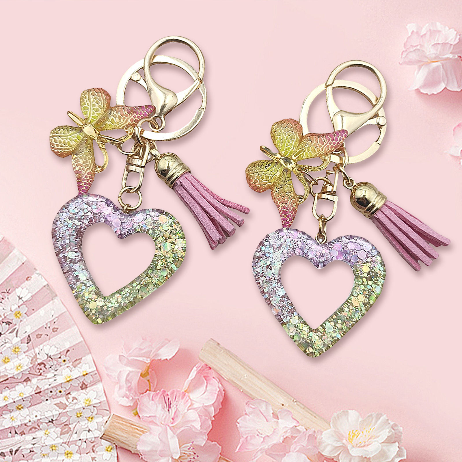 New Heart Hollow Cute Lady Bag Pendant Couple Gifts Crystal Key Chains for Girls Luxury