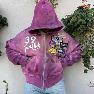 Sudadera con capucha personalizada con bordado, de 500 g/m², efecto desgastado por el sol, corte holgado, extragrande, corta, con cremallera, lavado ácido, para hombre - Product Image 1