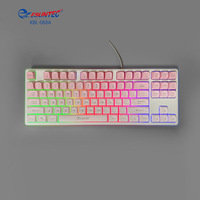 Keyboard USB Berkabel Baru Warna Pink Gradasi Portabel Nyaman Ergo 87-Tombol LED Backlit Karakter Terukir untuk Kantor Gaming Laptop Desktop