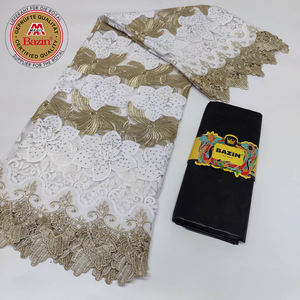 <span class=keywords><strong>Tissu</strong></span> en dentelle de soie de lait africaine, maille française, avec Bazin Rich, matière originale pour les femmes nigérianes, mariage, mariée, dentelle en tulle - Product Image 2