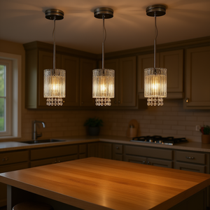 Lámpara Colgante Moderna de Cristal de 5 Pulgadas, Cromada, de Hierro, Ajustable, para Isla de Cocina, Pantalla Cilíndrica, LED E26 - Product Image 2