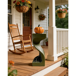 Piedistallo in Resina Intrecciata con Dettaglio Radice - Finitura Verde Oliva, Supporto Scultoreo Artistico per Arredamento Interno Contemporaneo - Product Image 1