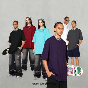 Camiseta de Verano de Manga Corta, 260 g/m², 100% Algodón Tejido, Corte Holgado, Hombros Caídos, Talla Grande, Estilo Urbano - Product Image 2