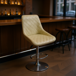 Tabouret de bar Homeera en cuir PU blanc avec base chromée pivotante, mobilier de bar moderne et contemporain, usage commercial - Product Image 2