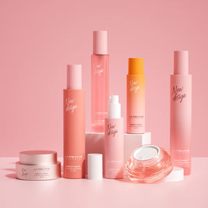 Customized Private logo Matte <strong>pink</strong> Cosmetic Packaging Container Set Luxury Skincare Glass <strong>Bottle</strong> - Product Image 1