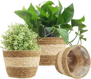3 pz Seagrass fioriera cestino tessuto vaso per piante Indoor Outdoor vasi da fiori copertura cesto portaoggetti contenitori per piante per la casa