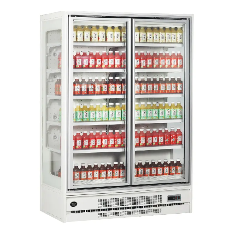 Upermarket-refrigerador de bebidas con dos puertas de vidrio, escaparate de cerveza