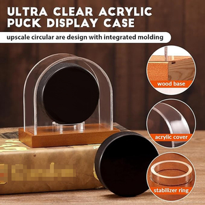 Коллекционный футляр для хоккейных шайб HUACENT: премиум-класс, прозрачный акрил, защитный держатель для шайб с деревянным основанием - Product Image 3