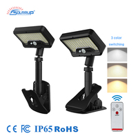 Lámpara Solar con Clip 3 CCT, Control Remoto, Sensor de Movimiento para Exteriores, LED, Jardín, Camping, Patio, Recargable por USB, Sin Herramientas, IP65
