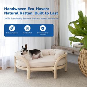 आधुनिक आउटडोर/इनडोर स्थायी बिल्ली और कुत्ते आराम बिस्तर हस्तनिर्मित प्राकृतिक रतन एलिवेटेड पालतू सहायक जल हाइक सामग्री - Product Image 2