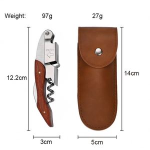 Stainless Steel Leather-Sheathed Wood Handle 4-in-1 Multi-Functional Wine & Bottle <b>Cap</b> Opener with Portable Design - Product Image 5