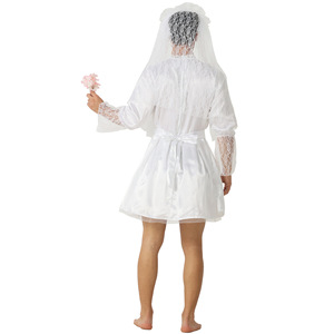 Eraspooky Men's Bride Costume <b>White</b> <b>Lace</b> Dress Stage Performance Adult Cross-Dressing Gown - Product Image 4