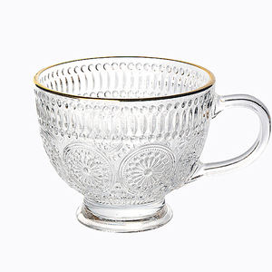Copo de Vidro Retro Europeu de 400ml com Alça para Café da Manhã, Leite, Chá, Bebida, Copo de Vinho em Âmbar com Relevo - Product Image 6
