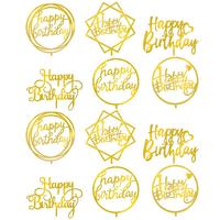 Carte d'insertion de gâteau d'anniversaire miroir double face en acrylique doré Décoration de cuisson Happy Birthday Cake Card Cake Topper