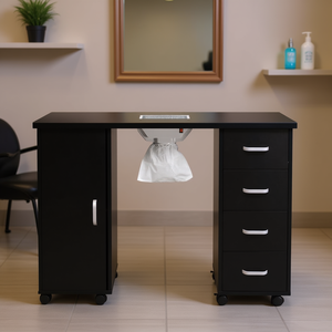 Mesa de Manicura de MDF con Acabado Negro, 4 Cajones, Ventilador de Una Puerta, Solución de Almacenamiento Duradera, Muebles de Salón - Product Image 2