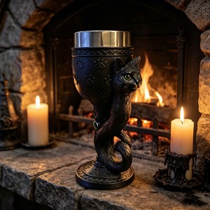 <span class=keywords><strong>Calice</strong></span> Vintage in Resina e Acciaio Inossidabile con Motivo Gatto MAA40, Regalo Unico per Amanti dei Gatti, per Cucina, Feste, Campeggio - Product Image 2