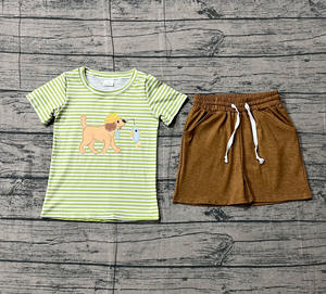 Ensemble de vêtements pour enfants RTS Fishing Dog Print Casual, t-shirt et short, 2 pièces, vente en gros, coton et élasthanne, printemps automne - Product Image 3