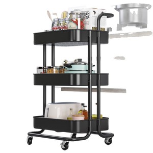 <b>Storage</b> <b>Cart</b> 3 Tier Wheeled Mobile Kitchen Trolley Rectangle Easy Cleaning Food Container Standing Type Living Room - Product Image 5