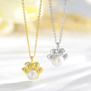Hot-Selling Wholesale S925 Sterling <b>Silver</b> Round Freshwater Pearl Cat's Paw <b>Necklace</b> – Fashionable Women's Jewelry - Product Image 2
