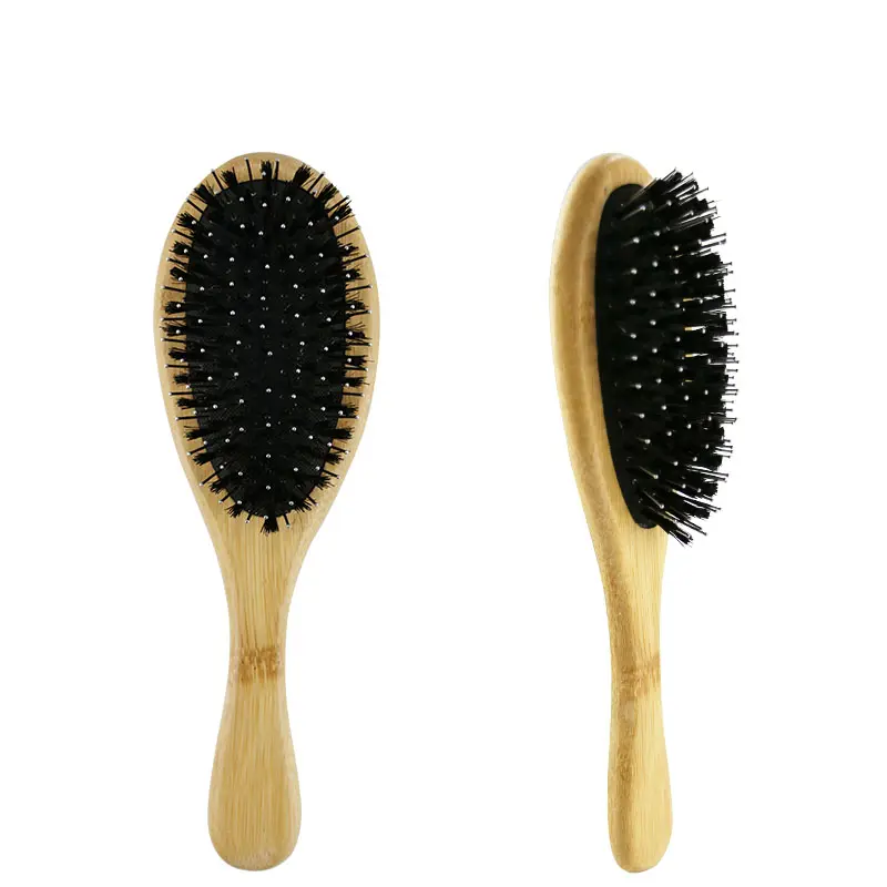 SAIYII High Quality Boar Bristle Massage Wire Cushion Hair Brush Round Wooden Detangling Paddle Brush For Natural Hair