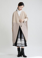 Nouvelle Veste d'Hiver Femme en Coton et Laine, Col en V, Coupe Ample, Style Patchwork Simple et Élégant, Design Original, Couleurs Contrastées