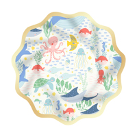 Juego de Platos Desechables DAMAI para Fiestas Infantiles, con Diseño en Relieve, Impresos en 6 Colores, Tema Océano/Mar, Vajilla Fabricada en Zhejiang
