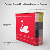 Comptoir de réception personnalisé pour salon professionnel, podium d'exposition pliable en aluminium, table de présentation portable avec étagère de rangement