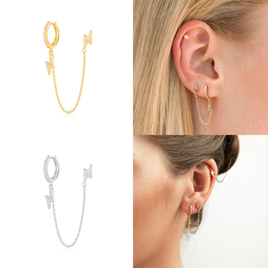 ROXI Boucle d'oreille double piercing en argent sterling 925, motif menottes, chaîne et éclair - Product Image 5