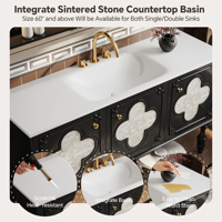 Meuble-lavabo de salle de bain avec vasque simple ou double, meuble-lavabo vintage exquis avec miroir intelligent, meuble-lavabo autoportant