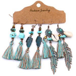 Bohemian Fashion Dangle Earrings Set With Tassels Feather Alloy <b>Drop</b> Earrings For Women Party Jewelry Accessories - Product Image 3