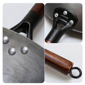 Juego de utensilios de cocina de estufa de Gas sin recubrimiento hecho a mano de Zhangqiu, <span class=keywords><strong>Wok</strong></span> de hierro forjado con mango de madera, tapa de vidrio, olla de acero antiadherente para freír - Product Image 5
