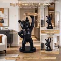 Statue de bouledogue français en résine avec lunettes de soleil, plateau doré géométrique pour la décoration d'entrée de maison ou de magasin