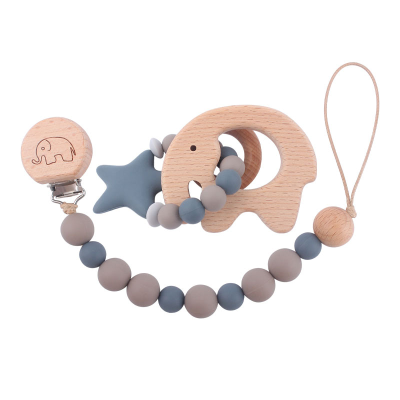 Детский Прорезыватель для зубов в виде животных, зажим для соски, органическое деревянное кольцо с силиконовыми бусинами, детский Прорезыватель для зубов, игрушка для вязания крючком, оптовая продажа
