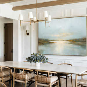 Peinture à l'huile 100% faite à la main, paysage <span class=keywords><strong>de</strong></span> <span class=keywords><strong>lac</strong></span> <span class=keywords><strong>de</strong></span> pierre bleu-vert, minimaliste, décoration intérieure, vente en gros d'usine pour hôtels - Product Image 1