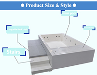 Baignoire de spa d'hydrothérapie de luxe en acrylique pour 2 personnes, bain à remous intérieur/extérieur avec jets et banc rembourré
