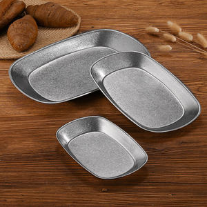 Plato rectangular retro de acero inoxidable 304, plato de metal con base plana para aperitivos, para fiestas, hoteles y comida. - Product Image 2