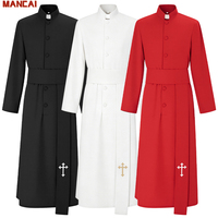 Robe de prêtre pour homme avec étole, manches longues, croix dorée, soutane, vêtement liturgique, costume de pasteur catholique, cosplay, déguisement d'Halloween