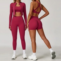Ensemble de 4 pièces pour femmes, ensemble de leggings de yoga réversibles, vêtements de sport à manches longues, vêtements de fitness