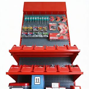 מתלה תצוגה לחומרי בניין כבדים - מדפי פגבורד ממתכת אדומה לכלי עבודה וחומרי קיבוע - Product Image 4