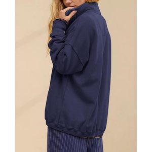 FOXA Women's Oversized Henley Neck <b>Sweatshirt</b> Pullover Top Fall Outfits Knitted Fabric <b>Quilted</b> Placket Detail - Product Image 3