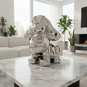 Escultura de Perro de Metal con Acabado de Espejo Cromado Reflectante - Decoración Contemporánea de Basset Hound - Product Image 5