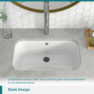 Lavabo en céramique blanc rectangulaire moderne <span class=keywords><strong>de</strong></span> 22 pouces à <span class=keywords><strong>poser</strong></span> sous le meuble pour salle <span class=keywords><strong>de</strong></span> bain domestique - Product Image 5