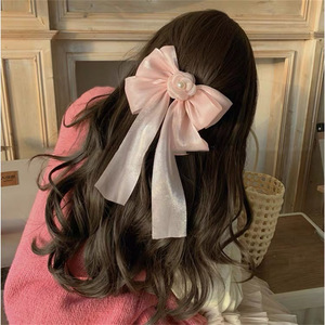 Jepit Rambut Bunga Kain Warna Solid Manis Pita Panjang Model Bowknot Gaya Eropa Amerika Aksesoris Rambut Pesta untuk Anak Perempuan - Product Image 5
